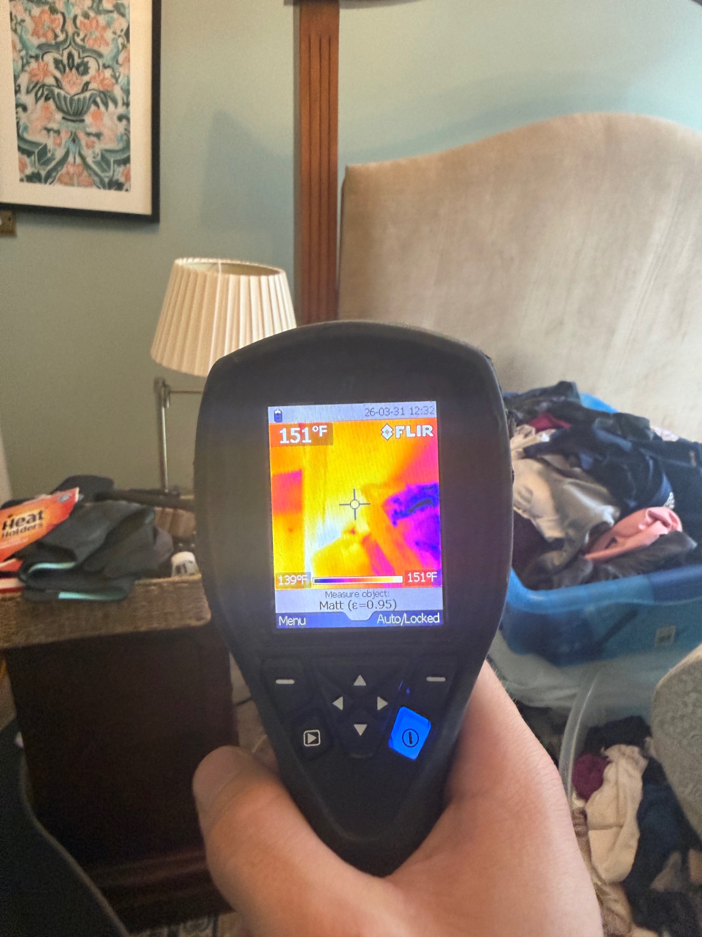 FLIR thermal reading 151°F in a bedroom