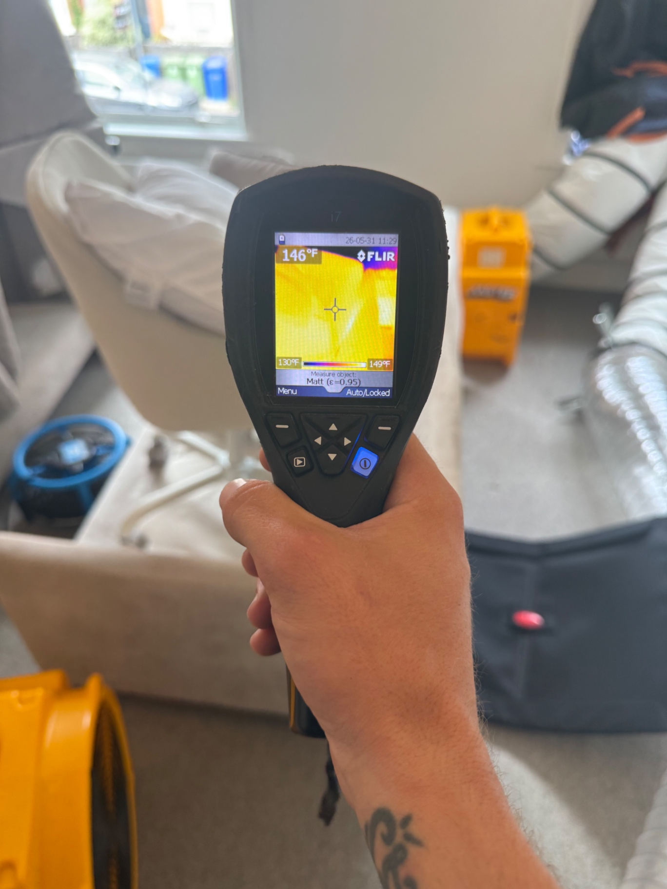 FLIR thermal reading 146°F mid-treatment